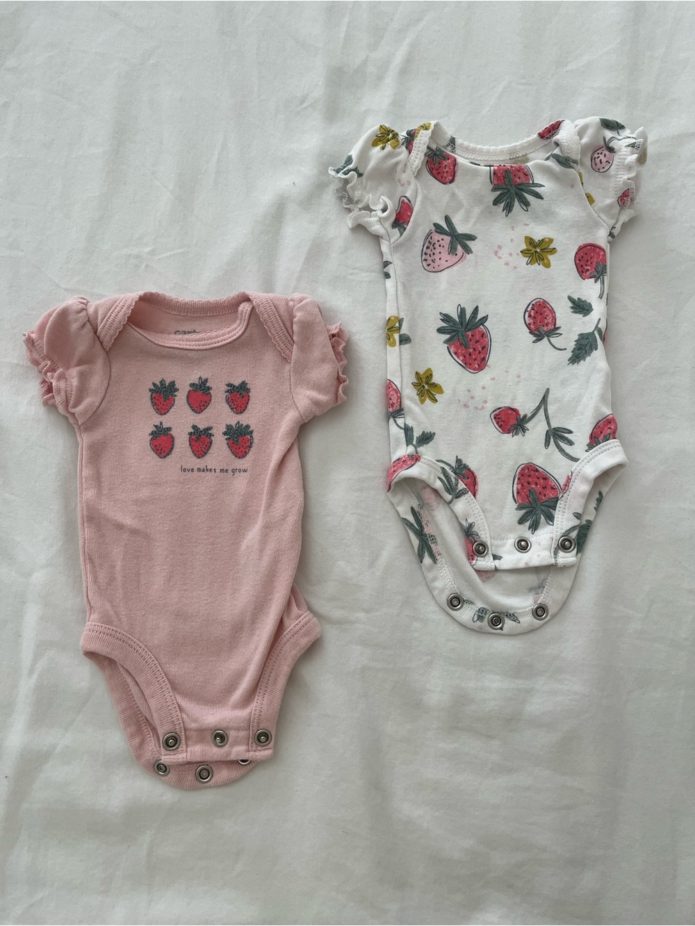 Carter's Pink & White Strawberry Print Baby One-Piece Bodysuits